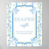 Blue Floral & Bow Baby shower Luier Raffle Poster (Voorkant)