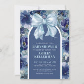 Blue Floral Bow Boy Baby shower Kaart (Voorkant)