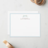 Blue Floral Bow Nursery Note Card – Personalized Notitiekaartje (Voorkant / Achterkant in situ)