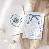 Blue Floral Bows  Baby shower Kaart