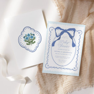 Blue Floral Bows  Baby shower Kaart