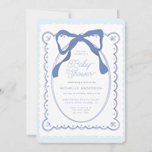 Blue Floral Bows  Baby shower Kaart (Voorkant)