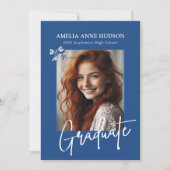 Blue Floral Bows Elegant 2025 Afstuderen Fotofeest Kaart (Voorkant)