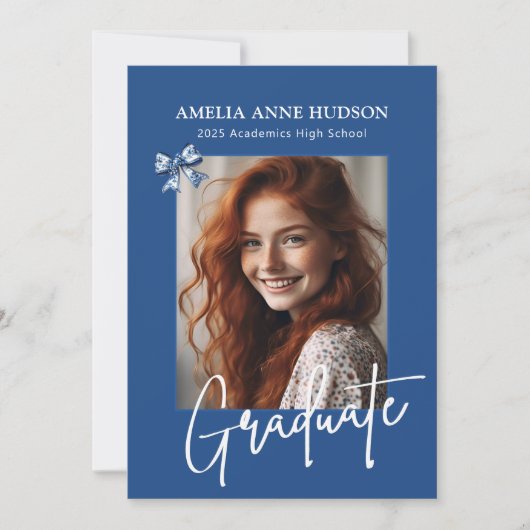 Blue Floral Bows Elegant 2025 Afstuderen Fotofeest Kaart (Voorkant)