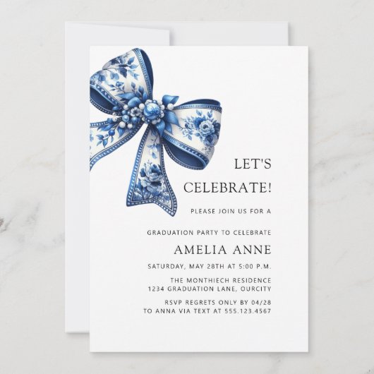 Blue Floral Bows Elegant 2025 Afstuderen Fotofeest Kaart (Achterkant)