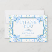Blue Floral Boy Baby shower bedankje Kaart (Voorkant)