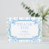 Blue Floral Boy Baby shower bedankje Kaart (Staand voorkant)
