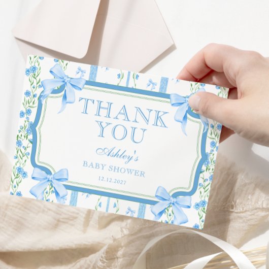 Blue Floral Boy Baby shower bedankje Kaart