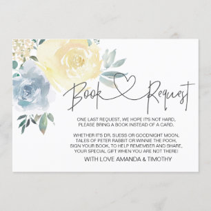 Blue Floral Boy Baby shower Book Request Cards Kaart