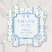 Blue Floral Boy Baby shower dank u Bedankjes Labels (Voorkant)