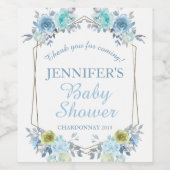 Blue Floral Boy Baby shower Dank u Wijn Etiket (Enkel label)