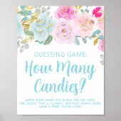 Blue Floral Boy Baby shower Guessing spel Poster (Voorkant)