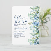 Blue Floral Boy Baby shower Invitation Kaart (Staand voorkant)