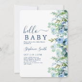 Blue Floral Boy Baby shower Invitation Kaart (Voorkant)