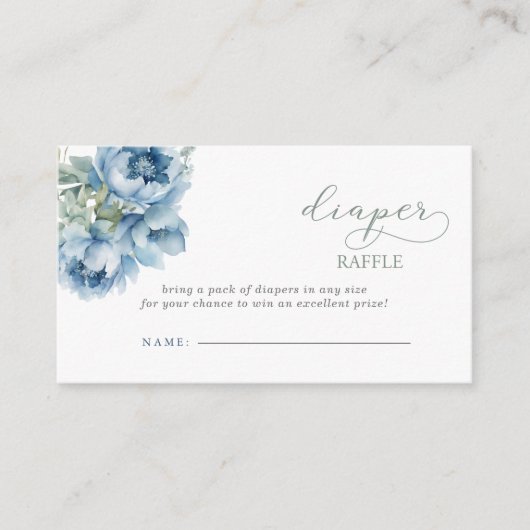 Blue Floral Boy Baby shower Luier Raffle Informatiekaartje (Voorkant)