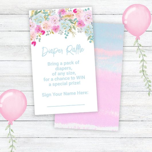 Blue Floral Boy Baby shower Luier Raffle Informatiekaartje