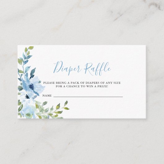Blue Floral Boy Baby shower Luier Raffle Ticket Informatiekaartje (Voorkant)