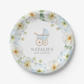 Blue Floral Boy Baby shower Paper Bord (Voorkant)
