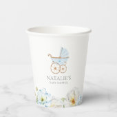 Blue Floral Boy Baby shower Paper Cups Papieren Bekers (Achterkant)