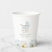 Blue Floral Boy Baby shower Paper Cups Papieren Bekers (Voorkant)