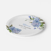 Blue Floral Boy Baby shower Papieren Bordje (Gekanteld)