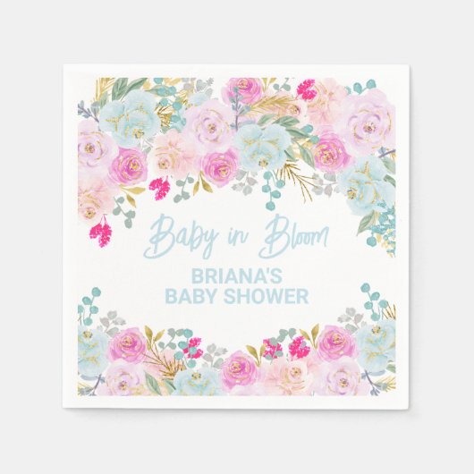 Blue Floral Boy Baby shower Servet (Voorkant)
