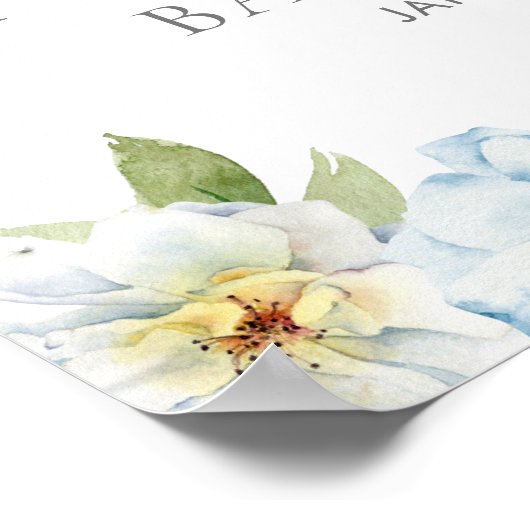 Blue Floral Boy Baby shower Welkom Poster (Hoek)