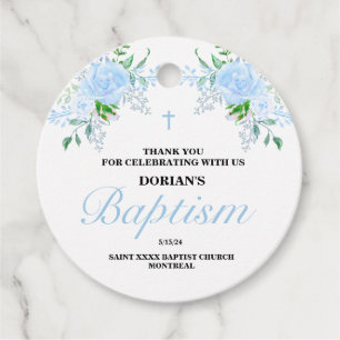 Blue Floral Boy Baptism Bedankjes Labels