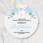 Blue Floral Boy Baptism Bedankjes Labels (Voorkant)