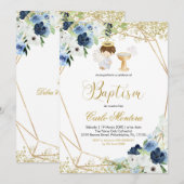 Blue Floral Boy Baptism Invitation Kaart (Voorkant / Achterkant)
