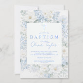 Blue Floral  Boy  Baptism Kaart (Voorkant)