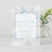 Blue Floral  Boy  Baptism Kaart (Staand voorkant)