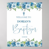 Blue Floral Boy Baptism Poster (Voorkant)