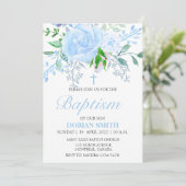 Blue Floral Boy Baptism-uitnodiging Kaart (Staand voorkant)