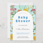 Blue Floral Boy Elegant Vierkant Baby shower Kaart (Voorkant)