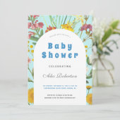 Blue Floral Boy Elegant Vierkant Baby shower Kaart (Staand voorkant)
