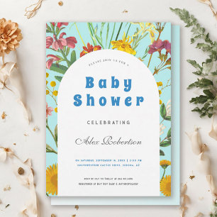 Blue Floral Boy Elegant Vierkant Baby shower Kaart