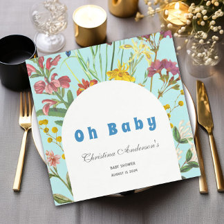 Blue Floral Boy Elegant Vierkant Baby shower Servet