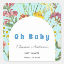 Blue Floral Boy Elegant Vierkant Baby shower