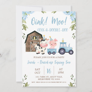 Blue Floral Boy Twins Schuur Tractor Boerderij Ver Kaart
