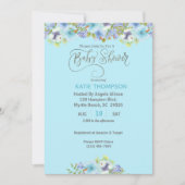 Blue Floral Boys Baby shower Invitation Kaart (Voorkant)