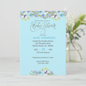 Blue Floral Boys Baby shower Invitation Kaart (Staand voorkant)