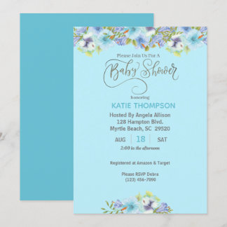 Blue Floral Boys Baby shower Invitation Kaart