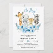 Blue Floral Boys Safari Baby shower Uitnodiging (Voorkant)