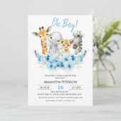 Blue Floral Boys Safari Baby shower Uitnodiging (Staand voorkant)
