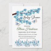 Blue Floral Branch Baby shower Invitation Kaart (Voorkant)
