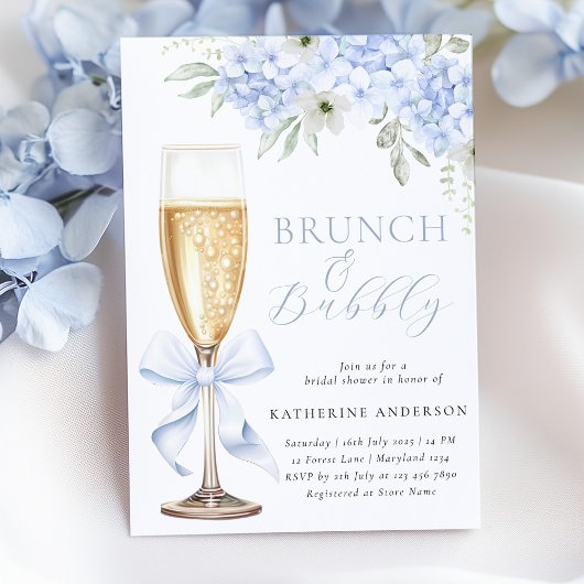 Blue Floral Bridal Brunch Shower Invitation Kaart