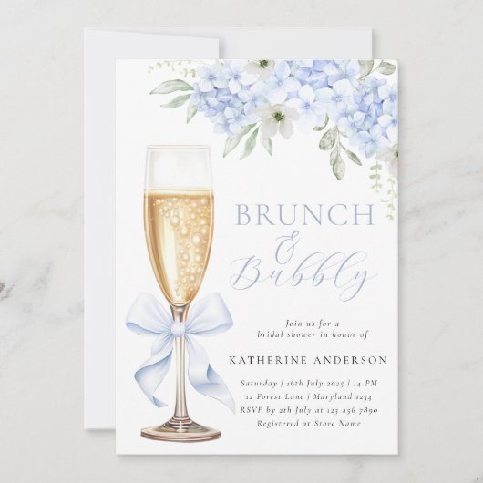 Blue Floral Bridal Brunch Shower Invitation Kaart (Voorkant)