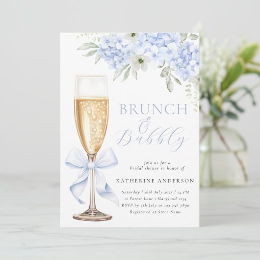 Blue Floral Bridal Brunch Shower Invitation Kaart (Staand voorkant)