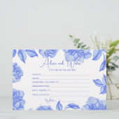blue Floral Bridal Shower Advice and Wishes Briefpapier (Staand voorkant)